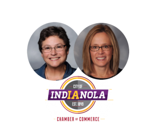 Celest Gebhart and Melissa Green pictures with Indianola Chamber Logo