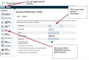 Screenshot of Main PowerSchool Parent Portal Page