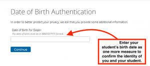 Picture of Student Birth Date Entry Screen